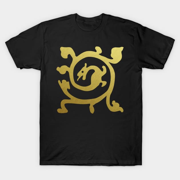 Medieval Style Metallic Gold Dragon T-Shirt by Pixelchicken